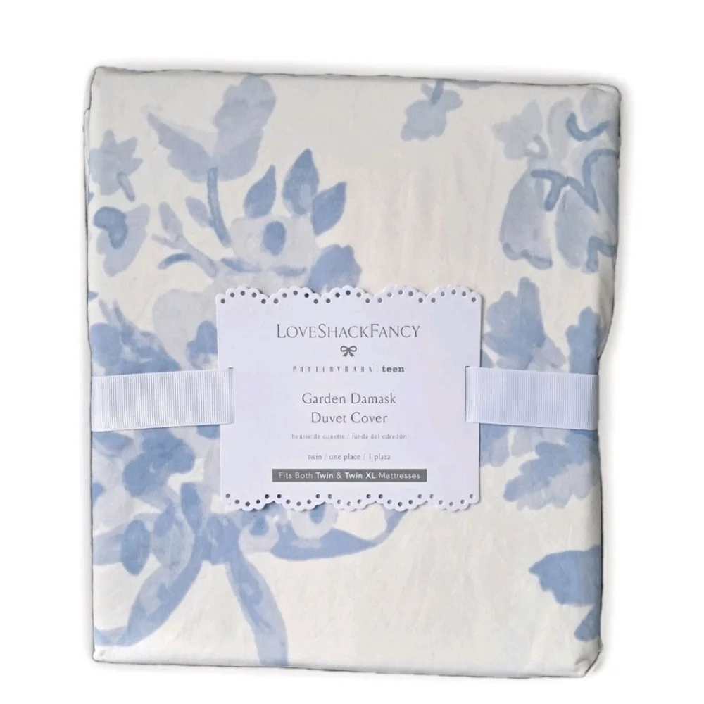 Pottery Barn Teen LoveShackFancy Garden Damask Duvet Cover Twin Twin XL Blue